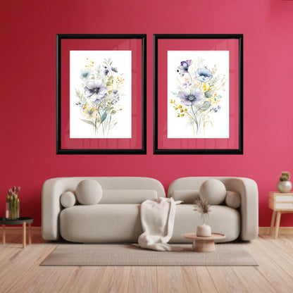 LuxuryStroke's Minimalistic Beautiful Floral Painting, Beautiful Flower Paintingand Floral Painting Acrylic - Whimsical Blooms Duet: Set Of 2 Floral Paintings In White and Yellow