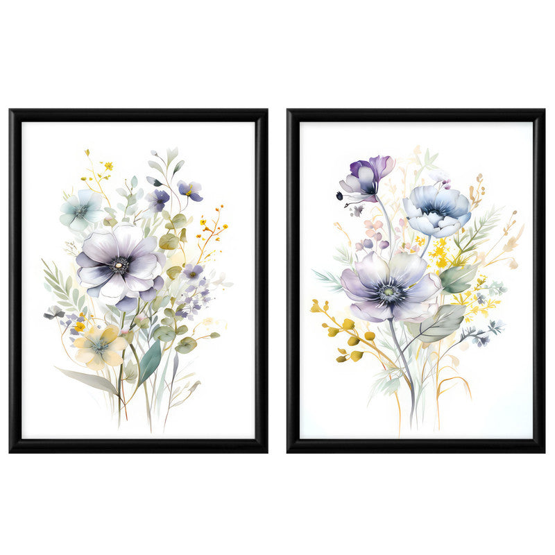 LuxuryStroke's Minimalistic Beautiful Floral Painting, Beautiful Flower Paintingand Floral Painting Acrylic - Whimsical Blooms Duet: Set Of 2 Floral Paintings In White and Yellow