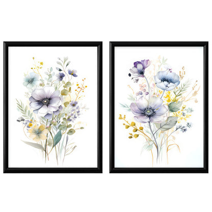 LuxuryStroke's Minimalistic Beautiful Floral Painting, Beautiful Flower Paintingand Floral Painting Acrylic - Whimsical Blooms Duet: Set Of 2 Floral Paintings In White and Yellow