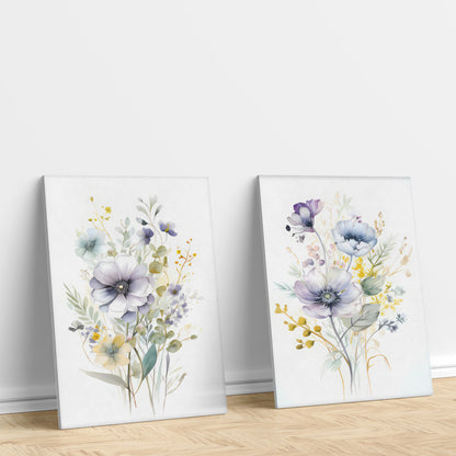 LuxuryStroke's Minimalistic Beautiful Floral Painting, Beautiful Flower Paintingand Floral Painting Acrylic - Whimsical Blooms Duet: Set Of 2 Floral Paintings In White and Yellow