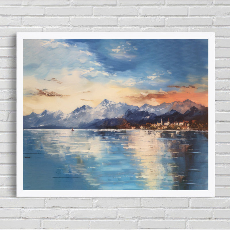 LuxuryStroke's Sunset Landscape Art, Acrylic Scenery Paintingand Landscape Painting Artwork - Rising Sun With Mountain View