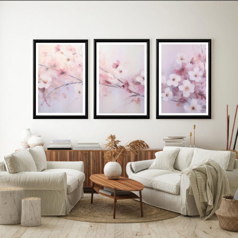 LuxuryStroke's Minimalistic Beautiful Floral Painting, Beautiful Flower Paintingand Floral Painting Acrylic - Botanical Art - Set of 3 Purple Floral Art Paintings