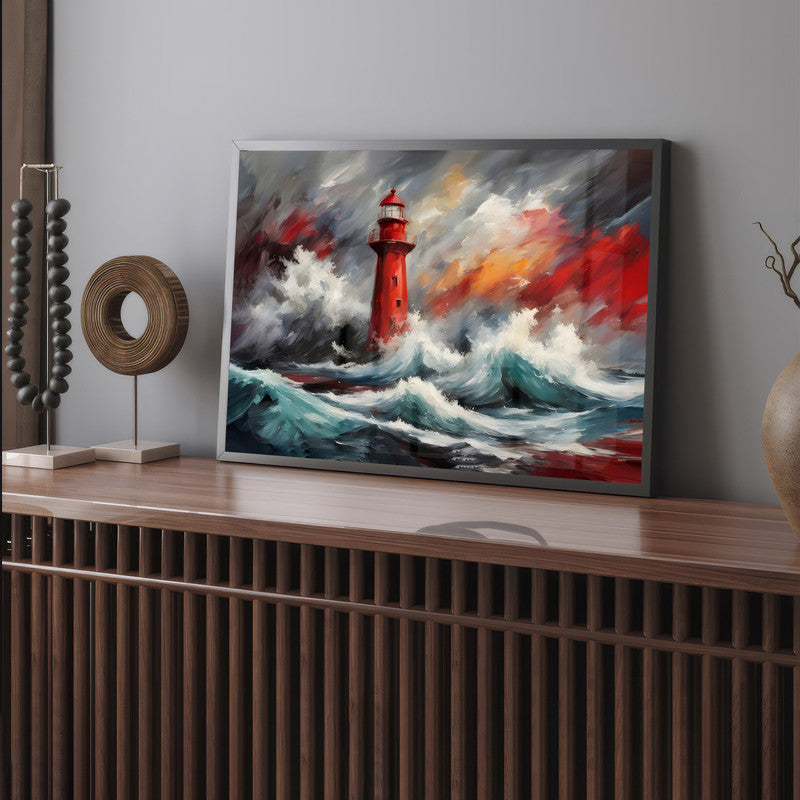 LuxuryStroke's Landscape Art, Acrylic Landscape Paintingand Scenery Art - Lighthouse & Ocean Waves