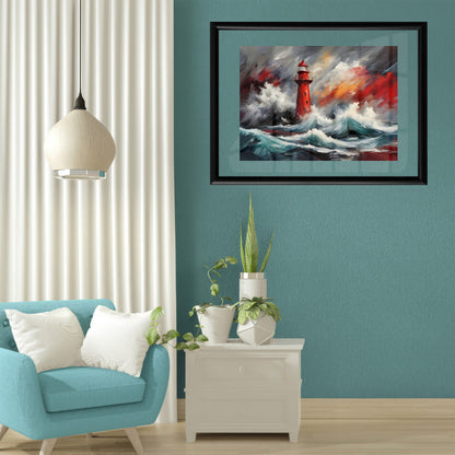 LuxuryStroke's Landscape Art, Acrylic Landscape Paintingand Scenery Art - Lighthouse & Ocean Waves