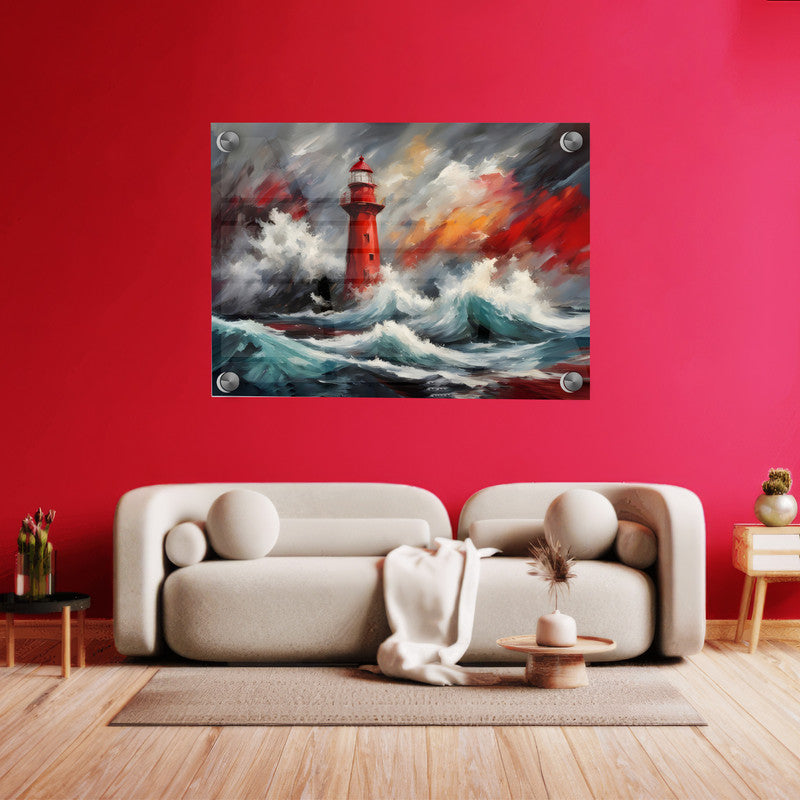 LuxuryStroke's Landscape Art, Acrylic Landscape Paintingand Scenery Art - Lighthouse & Ocean Waves