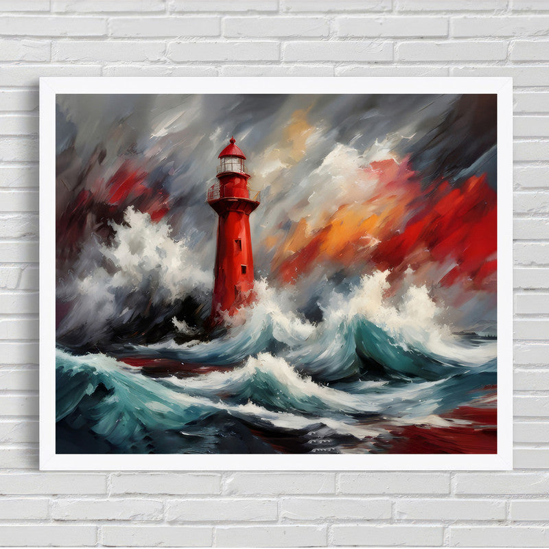 LuxuryStroke's Landscape Art, Acrylic Landscape Paintingand Scenery Art - Lighthouse & Ocean Waves