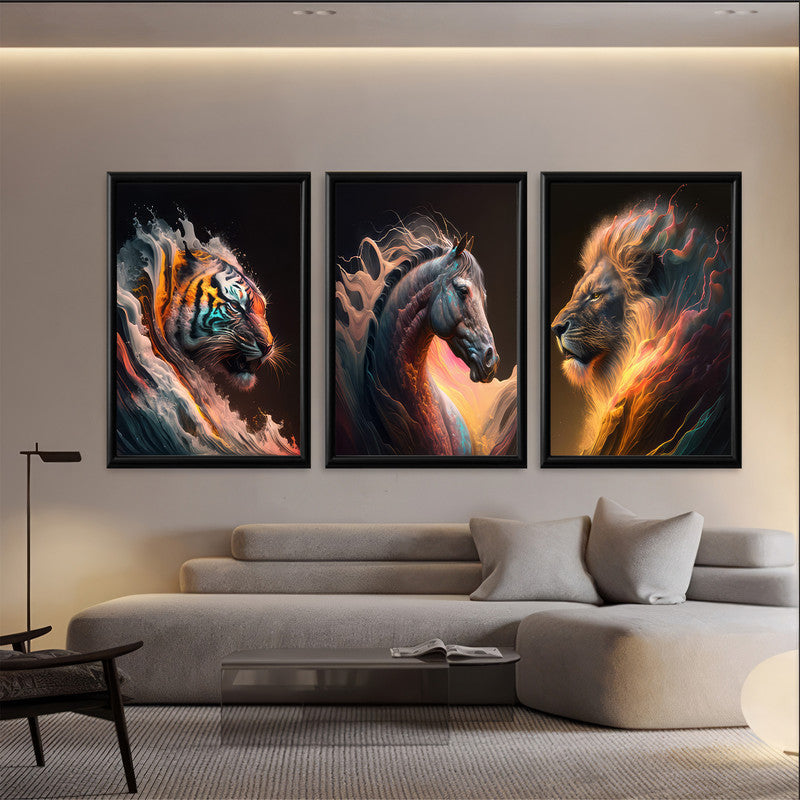 LuxuryStroke's Horse Art Minimalsitic Painting, Minimalistic Horse Paintingand Abstract Acrylic Artwork - Wildlife Paintings - Horse, Lion And A Tiger - Set Of 3 Paintings