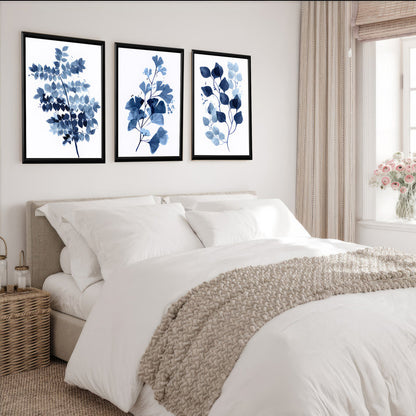 LuxuryStroke's Minimalistic Beautiful Floral Painting, Beautiful Flower Blue Paintingand Floral Painting Acrylic - Botanical Art - Set of 3 Blue Floral Art Paintings