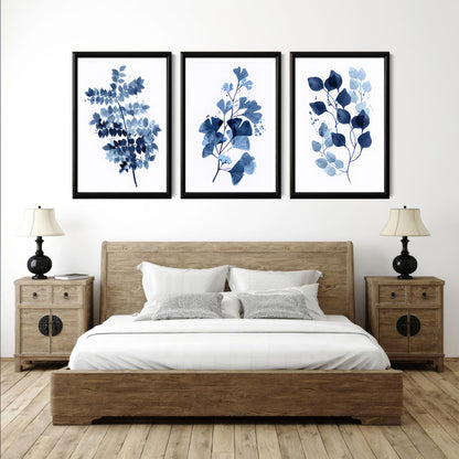 LuxuryStroke's Minimalistic Beautiful Floral Painting, Beautiful Flower Blue Paintingand Floral Painting Acrylic - Botanical Art - Set of 3 Blue Floral Art Paintings