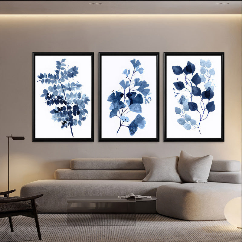 LuxuryStroke's Minimalistic Beautiful Floral Painting, Beautiful Flower Blue Paintingand Floral Painting Acrylic - Botanical Art - Set of 3 Blue Floral Art Paintings