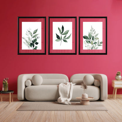 LuxuryStroke's Minimalistic Beautiful Floral Painting, Beautiful Floral Paintingand Beautiful Flower Painting - Botanical Art - Set of 3 Green Floral Art Paintings