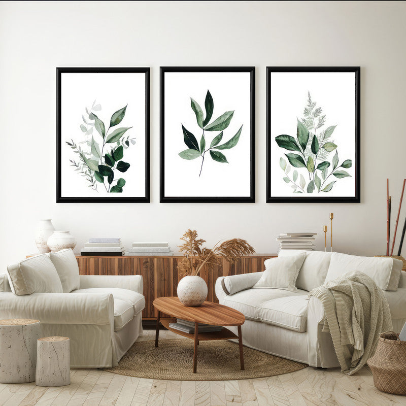 LuxuryStroke's Minimalistic Beautiful Floral Painting, Beautiful Floral Paintingand Beautiful Flower Painting - Botanical Art - Set of 3 Green Floral Art Paintings