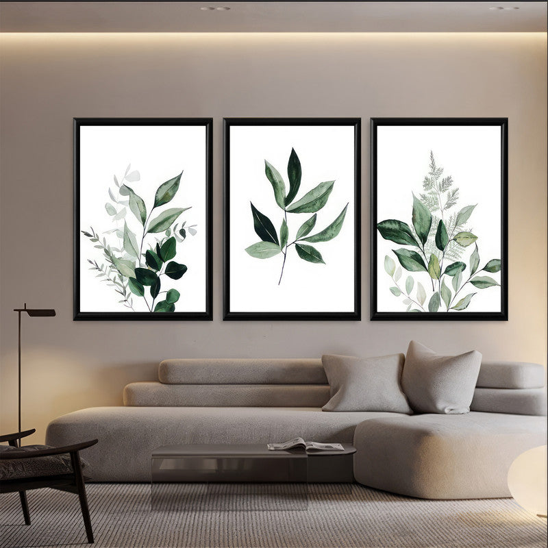 LuxuryStroke's Minimalistic Beautiful Floral Painting, Beautiful Floral Paintingand Beautiful Flower Painting - Botanical Art - Set of 3 Green Floral Art Paintings