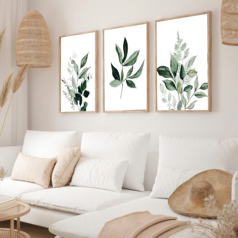 LuxuryStroke's Minimalistic Beautiful Floral Painting, Beautiful Floral Paintingand Beautiful Flower Painting - Botanical Art - Set of 3 Green Floral Art Paintings