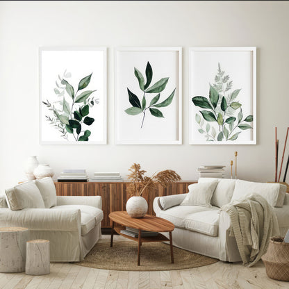 LuxuryStroke's Minimalistic Beautiful Floral Painting, Beautiful Floral Paintingand Beautiful Flower Painting - Botanical Art - Set of 3 Green Floral Art Paintings