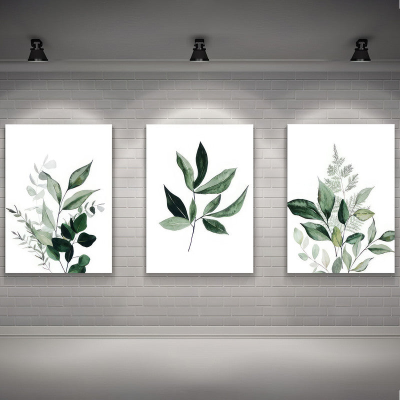 LuxuryStroke's Minimalistic Beautiful Floral Painting, Beautiful Floral Paintingand Beautiful Flower Painting - Botanical Art - Set of 3 Green Floral Art Paintings