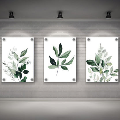 LuxuryStroke's Minimalistic Beautiful Floral Painting, Beautiful Floral Paintingand Beautiful Flower Painting - Botanical Art - Set of 3 Green Floral Art Paintings