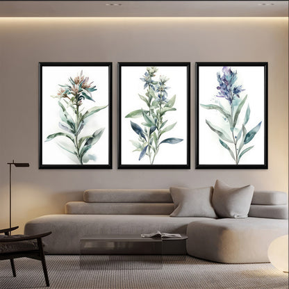 LuxuryStroke's Minimalistic Beautiful Floral Painting, Beautiful Floral Paintingand Beautiful Flower Painting - Botanical Art - Set of 3 Green Floral Art Paintings