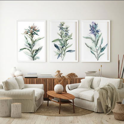 LuxuryStroke's Minimalistic Beautiful Floral Painting, Beautiful Floral Paintingand Beautiful Flower Painting - Botanical Art - Set of 3 Green Floral Art Paintings