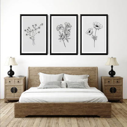 LuxuryStroke's Minimalistic Beautiful Floral Painting, Beautiful Floral Paintingand Beautiful Flower Painting - Floral Art: Set Of 3 Minimalistic Floral Art Paintings