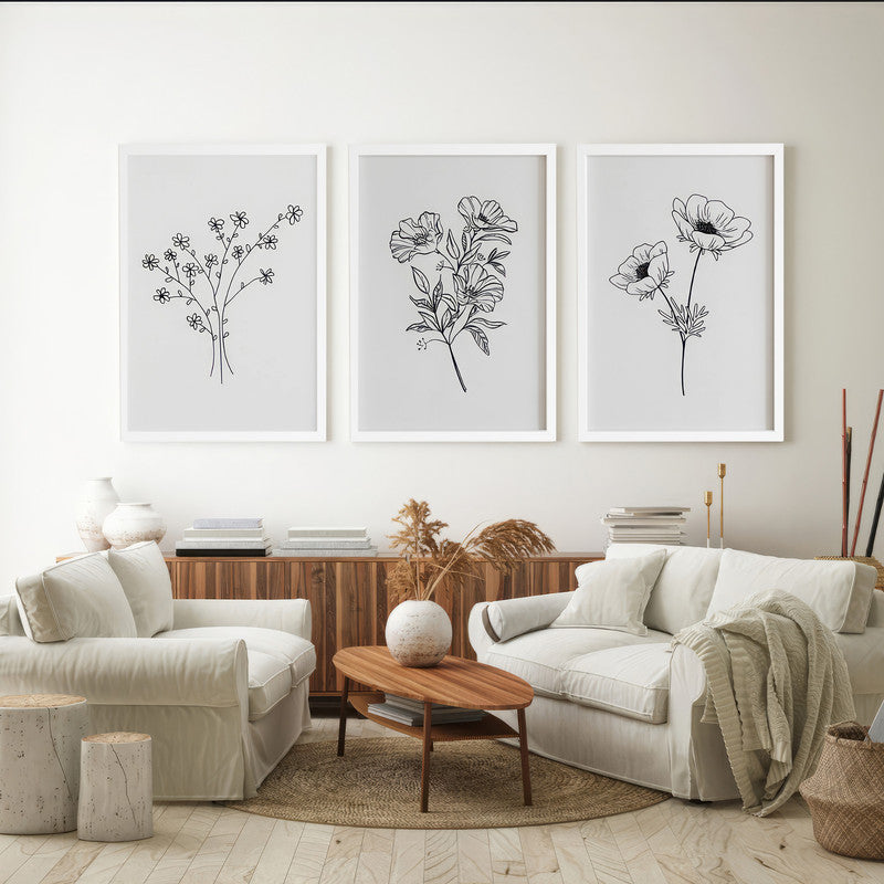 LuxuryStroke's Minimalistic Beautiful Floral Painting, Beautiful Floral Paintingand Beautiful Flower Painting - Floral Art: Set Of 3 Minimalistic Floral Art Paintings