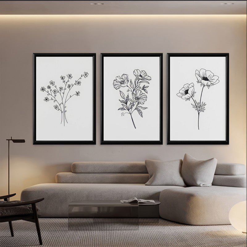 LuxuryStroke's Minimalistic Beautiful Floral Painting, Beautiful Floral Paintingand Beautiful Flower Painting - Floral Art: Set Of 3 Minimalistic Floral Art Paintings