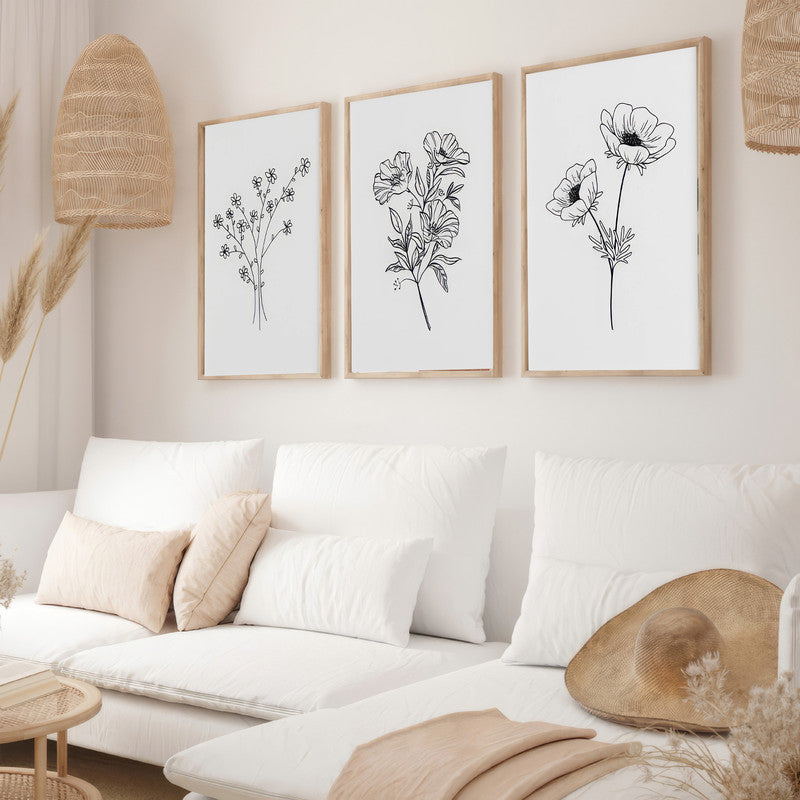 LuxuryStroke's Minimalistic Beautiful Floral Painting, Beautiful Floral Paintingand Beautiful Flower Painting - Floral Art: Set Of 3 Minimalistic Floral Art Paintings