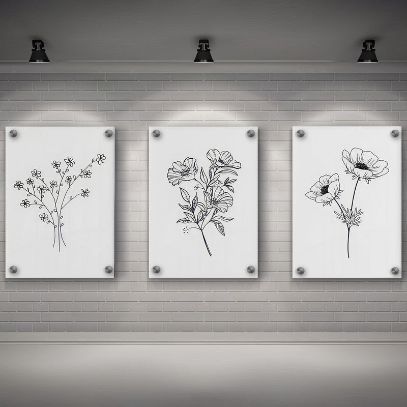 LuxuryStroke's Minimalistic Beautiful Floral Painting, Beautiful Floral Paintingand Beautiful Flower Painting - Floral Art: Set Of 3 Minimalistic Floral Art Paintings