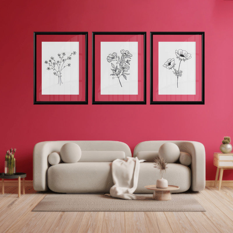 LuxuryStroke's Minimalistic Beautiful Floral Painting, Beautiful Floral Paintingand Beautiful Flower Painting - Floral Art: Set Of 3 Minimalistic Floral Art Paintings