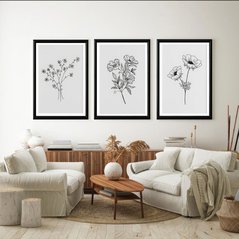 LuxuryStroke's Minimalistic Beautiful Floral Painting, Beautiful Floral Paintingand Beautiful Flower Painting - Floral Art: Set Of 3 Minimalistic Floral Art Paintings