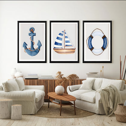 LuxuryStroke's Landscape Art, Acrylic Scenery Paintingand Nature Painting Landscape - Landscape Painting For Sailors - Ship & Anchor - Set Of 3 Paintings