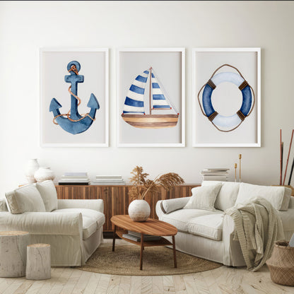 LuxuryStroke's Landscape Art, Acrylic Scenery Paintingand Nature Painting Landscape - Landscape Painting For Sailors - Ship & Anchor - Set Of 3 Paintings
