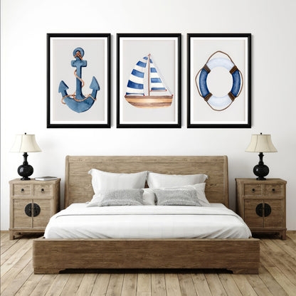 LuxuryStroke's Landscape Art, Acrylic Scenery Paintingand Nature Painting Landscape - Landscape Painting For Sailors - Ship & Anchor - Set Of 3 Paintings