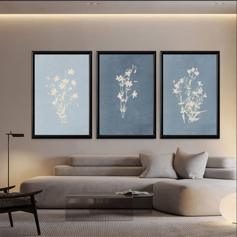 LuxuryStroke's Minimalistic Beautiful Floral Painting, Beautiful Flower Paintingand Floral Painting Acrylic - Floral Art: Set Of 3 Minimalistic Blue Floral Art Paintings