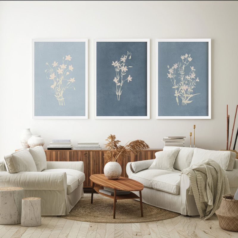 LuxuryStroke's Minimalistic Beautiful Floral Painting, Beautiful Flower Paintingand Floral Painting Acrylic - Floral Art: Set Of 3 Minimalistic Blue Floral Art Paintings