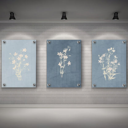 LuxuryStroke's Minimalistic Beautiful Floral Painting, Beautiful Flower Paintingand Floral Painting Acrylic - Floral Art: Set Of 3 Minimalistic Blue Floral Art Paintings