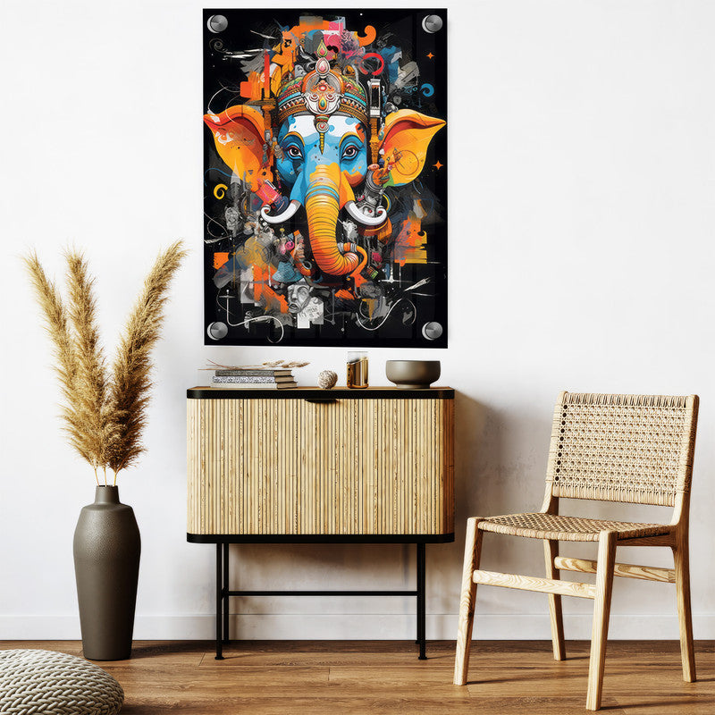 LuxuryStroke's Acrylic Ganesha Painting, Creative Ganesha Paintingand Modern Art Of Ganpati - Lord Ganesha Art Masterpiece: Spiritual Art In Vibrant Hues