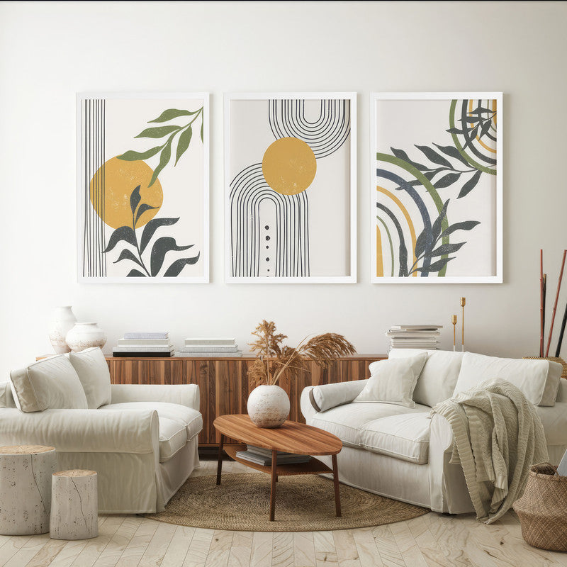 LuxuryStroke's Boho Flower Painting, Boho Style Paintingand Boho Art Painting - Boho Art - A Set Of 3 Minimalistic Japandi Art Paintings