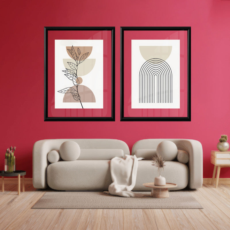 LuxuryStroke's Boho Flower Painting, Geometric Canvas Paintingand Canvas Painting Geometric - Boho Minimalist Harmony: A Set Of 2 Artful Masterpieces
