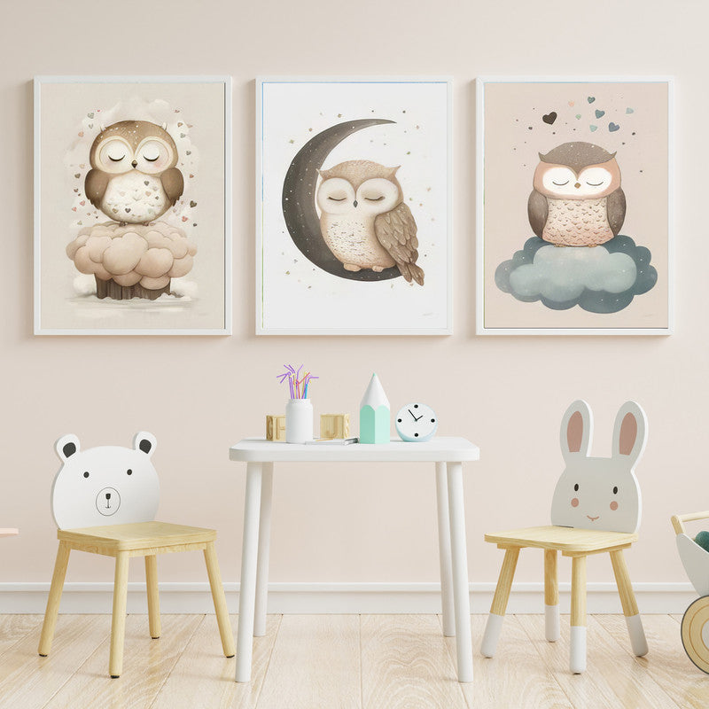 LuxuryStroke's Childrens Bedroom Wall Pictures, Nursery Animal Wall Artand Nursery Canvas Wall Art - Cute Owls