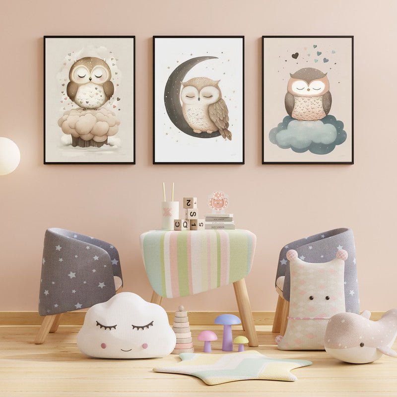 LuxuryStroke's Childrens Bedroom Wall Pictures, Nursery Animal Wall Artand Nursery Canvas Wall Art - Cute Owls