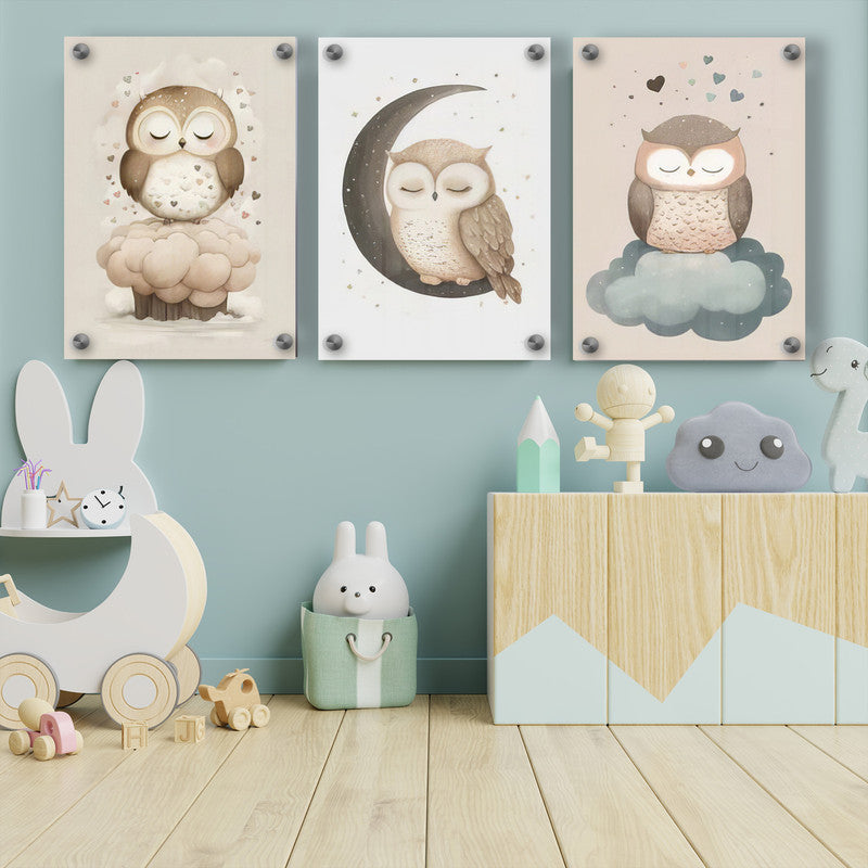 LuxuryStroke's Childrens Bedroom Wall Pictures, Nursery Animal Wall Artand Nursery Canvas Wall Art - Cute Owls
