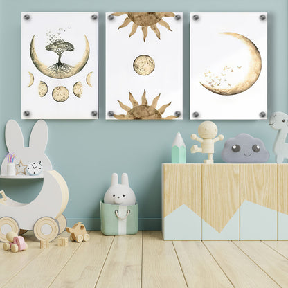 LuxuryStroke's Childrens Bedroom Wall Pictures, Children Nursery Wall Artand Nursery Canvas Wall Art - Sun & Moon