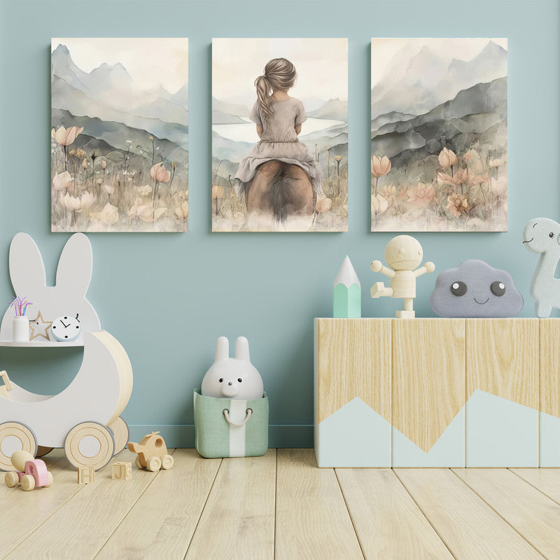 LuxuryStroke's Childrens Bedroom Wall Pictures, Children Nursery Wall Artand Nursery Canvas Wall Art - Heading Towards Glory - Child On Horse