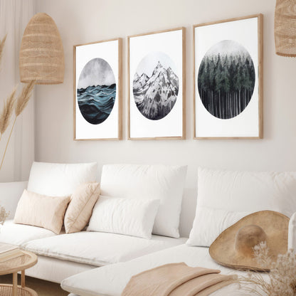 LuxuryStroke's Mountain Landscape Artwork, Nature Painting Landscapeand Acrylic Landscape Painting - Landscape Art - Set Of 3 Captivating Landscape Paintings - Sea, Mountain And Forest