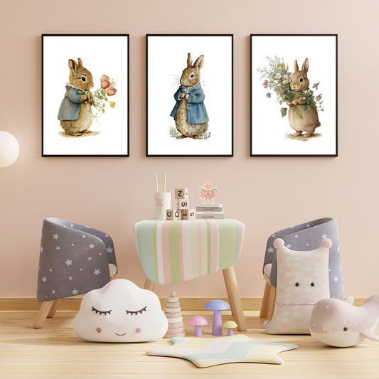 LuxuryStroke's Childrens Bedroom Wall Pictures, Nursery Animal Wall Artand Nursery Canvas Wall Art - Cute Rabbits