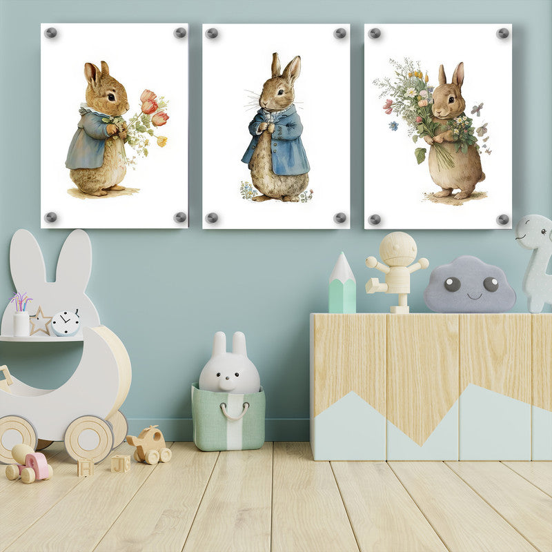 LuxuryStroke's Childrens Bedroom Wall Pictures, Nursery Animal Wall Artand Nursery Canvas Wall Art - Cute Rabbits