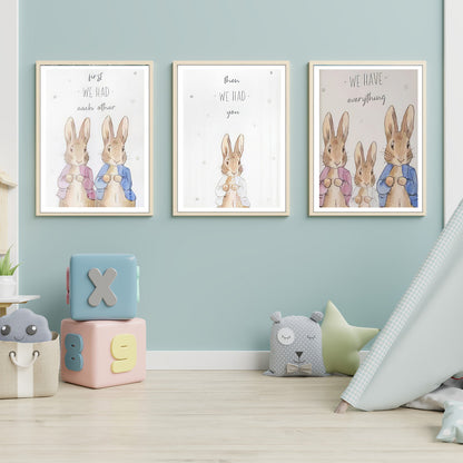 LuxuryStroke's Childrens Bedroom Wall Pictures, Nursery Animal Wall Artand Nursery Canvas Wall Art - Cute Rabbits