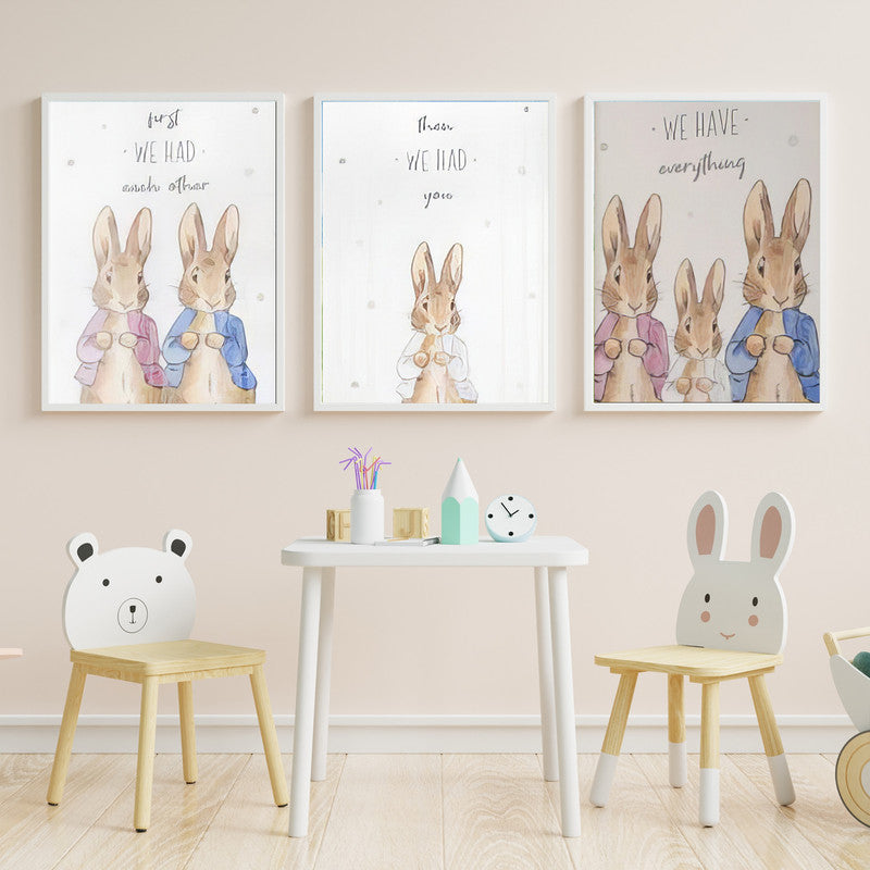 LuxuryStroke's Childrens Bedroom Wall Pictures, Nursery Animal Wall Artand Nursery Canvas Wall Art - Cute Rabbits