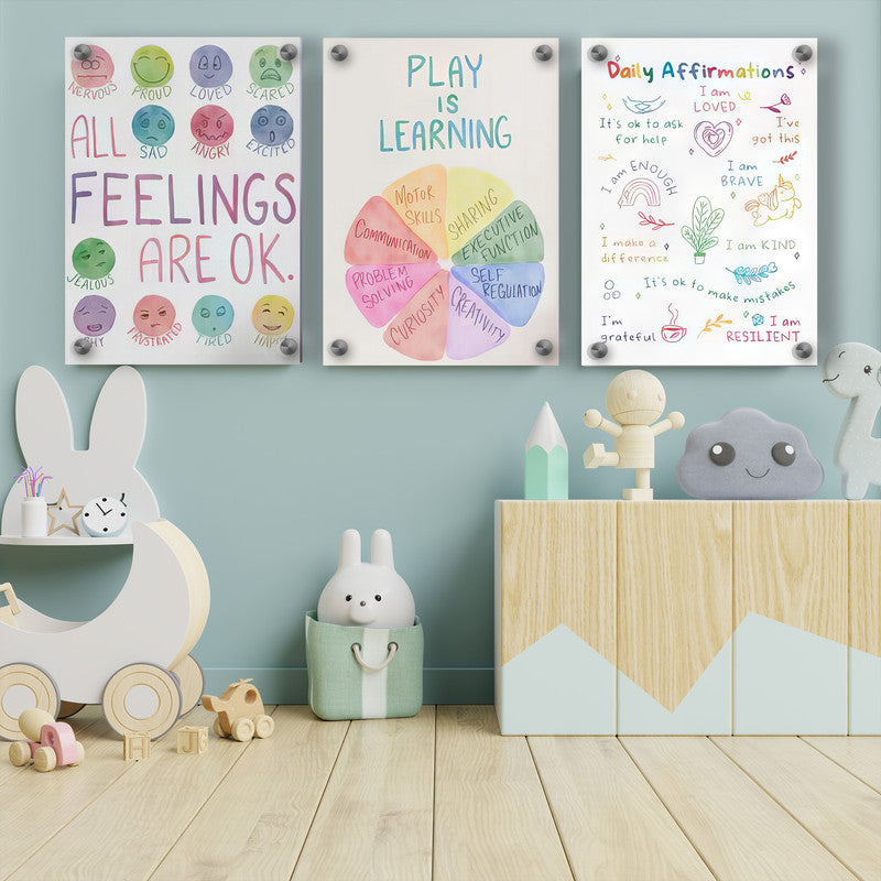 LuxuryStroke's Motivational Paintings For Students, Childrens Bedroom Wall Picturesand Children Nursery Wall Art - Affirmations For Kids